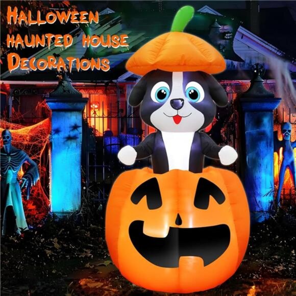 5 FT Halloween Inflatables Animated Dog On Pumpkin Outdoor Decorations Blow Up - Picture 3 of 7